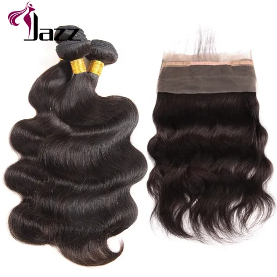Grade 8a body wave 360 lace frontal closure with bundles, brazilian hair extension with pre plucked 360 frontal closure
