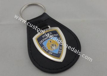 Personalized Leather Keychains , City Of Ny Leather Key Chain With Nickel Plating