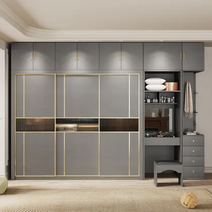 Modern Italian Solid Wood Sliding Door Wardrobe for Simple Home Bedrooms