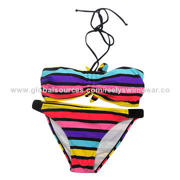 Hot Women's Colorful Stripe Triangle Bikini, Made of 80% Polyamide and 20% Elastane Materials