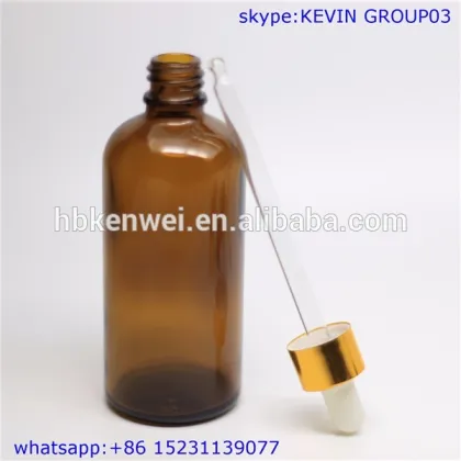 100ml amber frosted dropper bottles with golden screw cap
