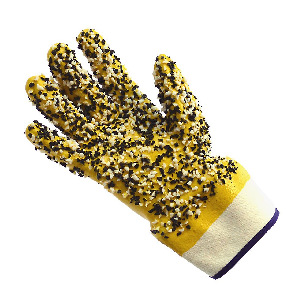 Chemical resistant Yellow pvc gloves with chips