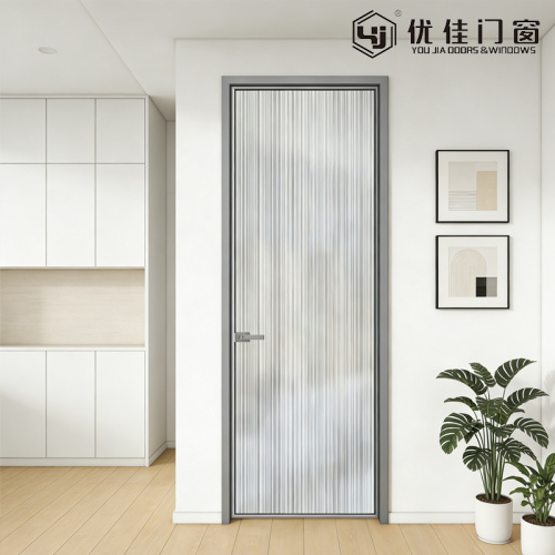 Puerta de vidrio con marco gris bronce minimalista moderno