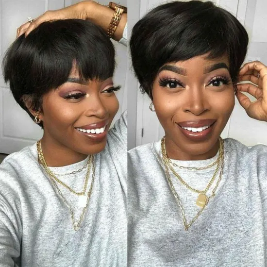 Sunlight hair wholesale lowest price Factory 6 Inch Short Pixie Cut real Human Hair Wig Brazlian/Indian Machine Made Wig