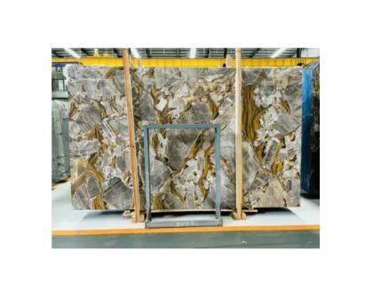 Customized Bugatti Gold Marble Fusion Stone Countertop and Floor Design