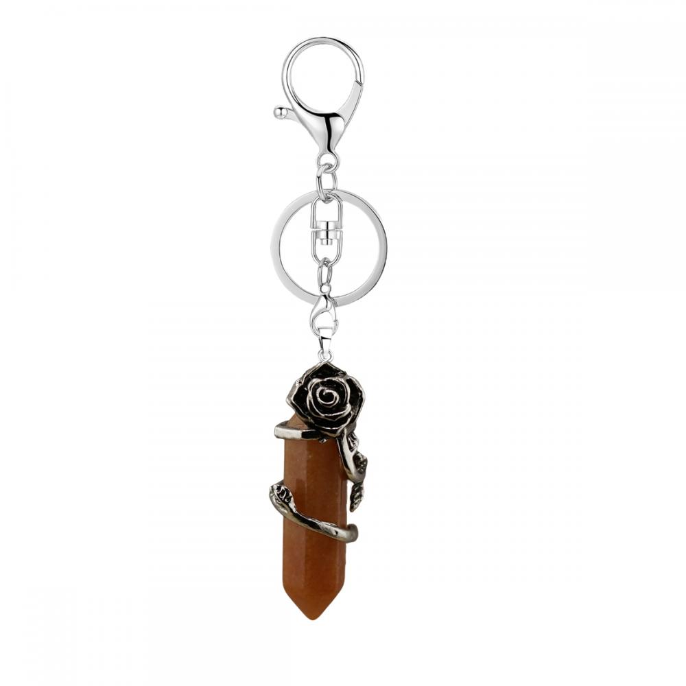 Gemstone Hexagon Wire Crabled Key Chain