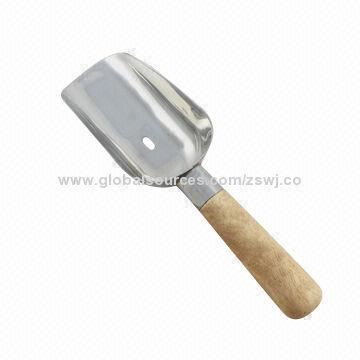 8'' Long Ice Scoop with Wooden Handle, In Stock