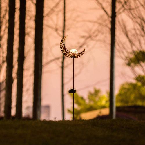 Solar Post Lights Outdoor Moon Crackle Glass Globe Stake Manufactory