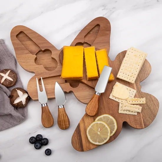 Premium Acacia Wood Cutting Board and Knife Set for Cheese, Charcuterie, and Cutlery