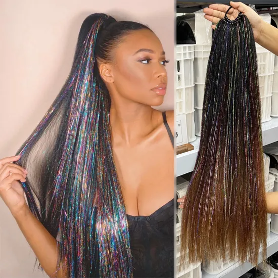 New Glitter Strands Hair Tinsel with Jumbo Braiding Hair on Elastic Band: Synthetic Hair Extensions and Ponytail Braids