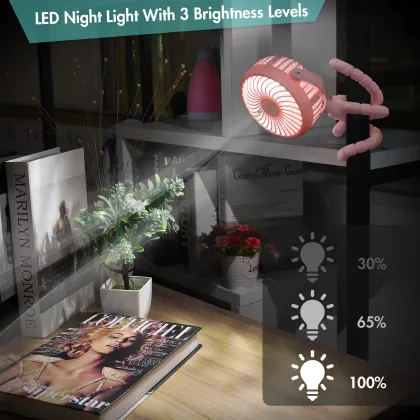 360° Rotating Portable Handheld Fan for Stroller: Multifunctional, Vertical & Horizontal with 3 Light Modes