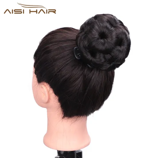 Aisi Hair Nine Flowers Black Chignon Heat Resistant Synthetic Fiber Plastic Comb Hair Extension Curly Claw On Hair Bun For Women