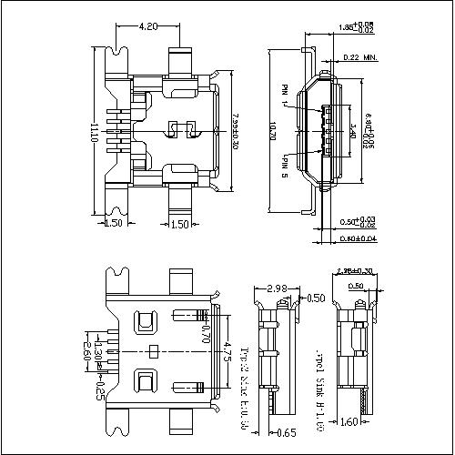 MUFM09 9-Micro USB 5P Receptacle B TYPE SMT Drop-in(Shell Dip-Smt) ?