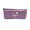 Embroidery cat style cute shiny PU pencil case