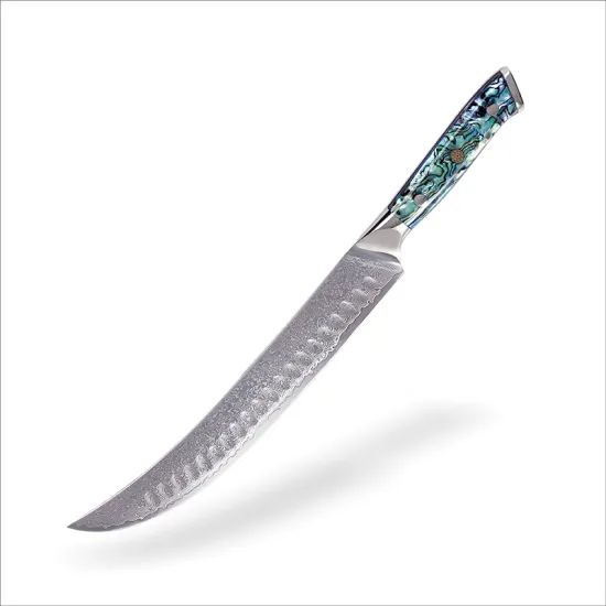 Professional Japanese Chef's Knife with VG-10 Steel, Abalone Shell Handle, and Damascus Blade for Butchery and Cooking