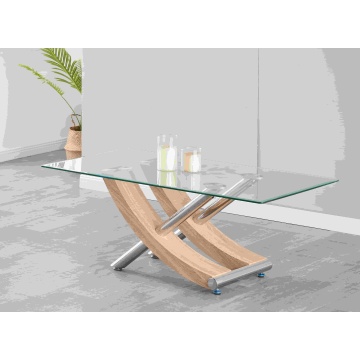 Mesa de centro con base de vidrio y acero inoxidable