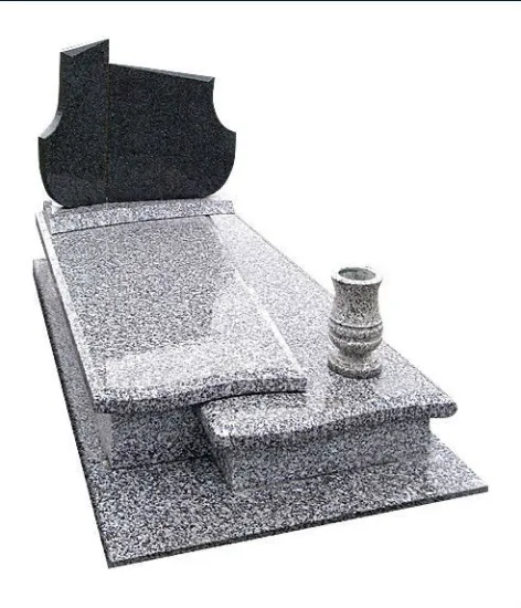 Double People Tombstone - New Design Grey and Black Marble Monument