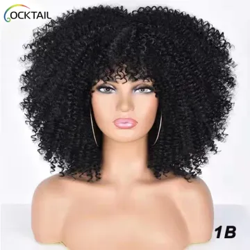 High Temperature Afro Kinky Curly Wigs With Bangs For Black Women African Synthetic Ombre Glueless Cosplay Wigs