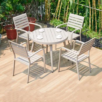 Modern WPC 7-Piece Stackable Chair and Table Set for Outdoor Dining