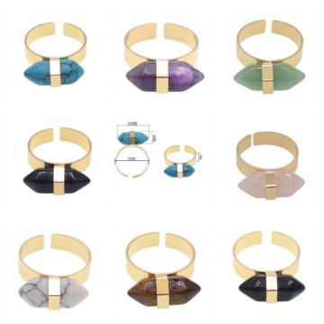 Plated Gold Natural Hexagonal Prism Gemstone Beads engagement rings for women