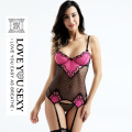 Ensembles à suspense de lingerie en denterie en forme de coeur noir sexy