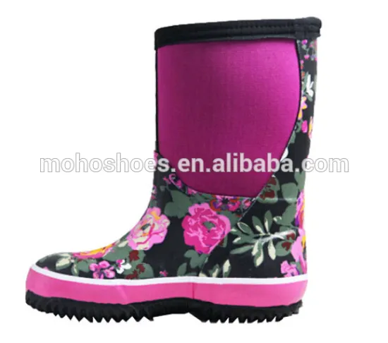 Women Flower neoperne rubber rain Boots