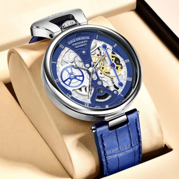 LIGE 89105 Men's Hollow Out Design Waterproof Sport Quartz Leather Strap Watch