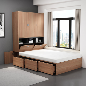 Wood Storage Bed with Cabinets for Saving Space in Bedrooms