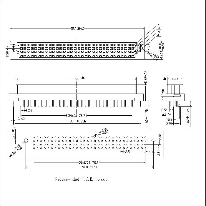 DFS-XX-DXX-401-B DIN 41612 Vertical Female Type C Connectors 128 Positions With Fork