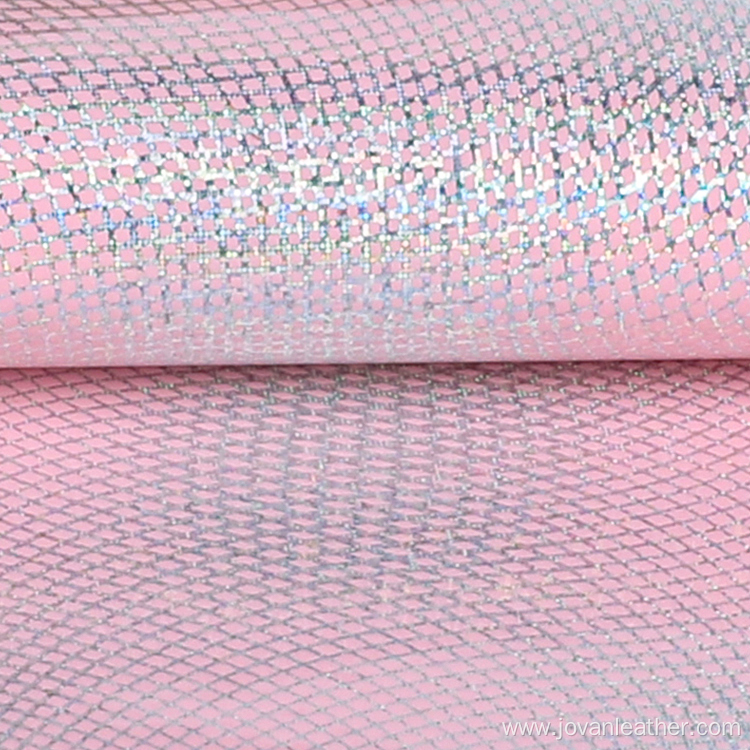 Pink Glitter Film Printing Faux Artificial Leather