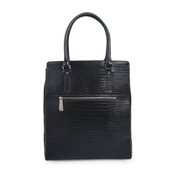 Black Croc-Embossed Italian Leather Business Tote