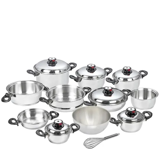 Surgical Stainless Steel 304 Cookware Set - Waterless Oilless 18pc Induction Compatible Pot and Pan Set