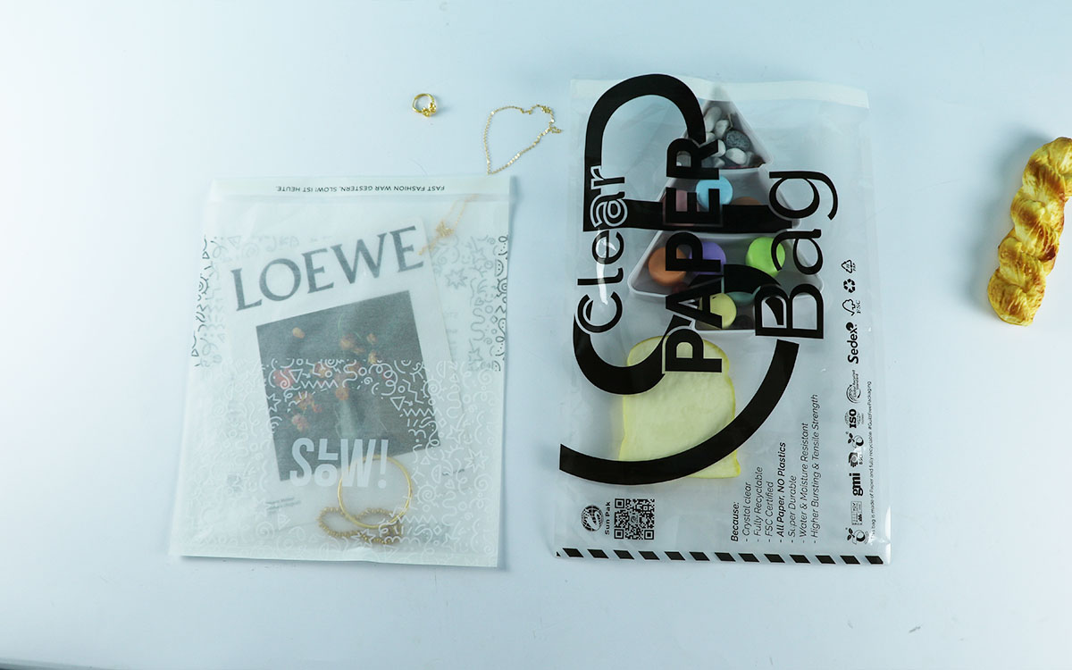 glassine bags used in retail product packaging vs cellophane bags in display packaging