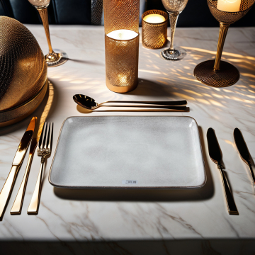 CHAODA Country Style Grey Porcelain Dinnerware - Rectangular Plates & Serving Trays for Restaurants, Hotels, Weddings