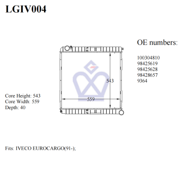 Iveco truck radiator, 100304810, 98425619, 9364, LGIV004