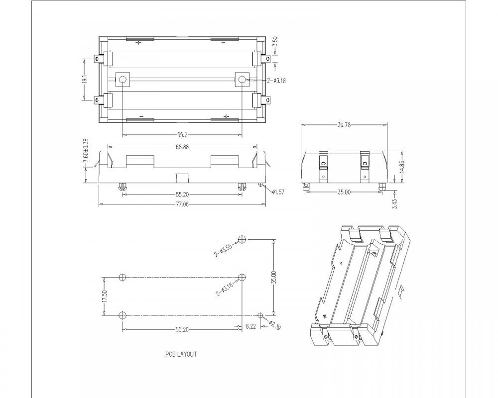 Bbc W Sn A 18650 047 Dual Battery Holder For 18650 Solder Tail Jpg