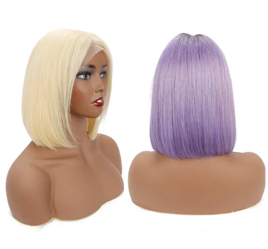 High Quality Human Virgin Hair Colorful Bob 13x4 HD Transparent Lace Front Wig Brazilian 613 Blonde Short Human Hair Bob Wig