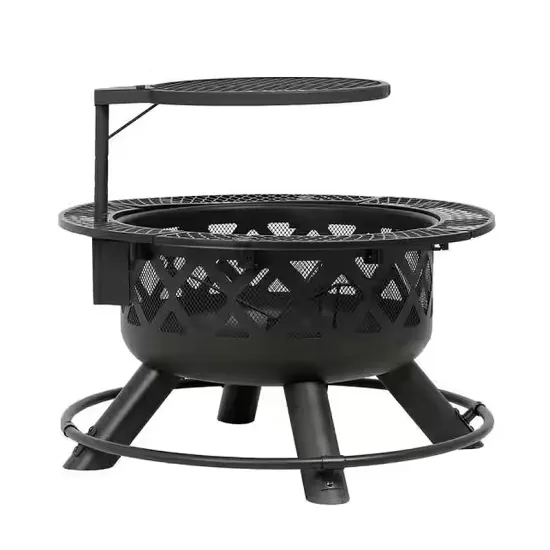 Outdoor Wood Burning Fire Pit with 2-in-1 Grill and Cooking Grate - Black