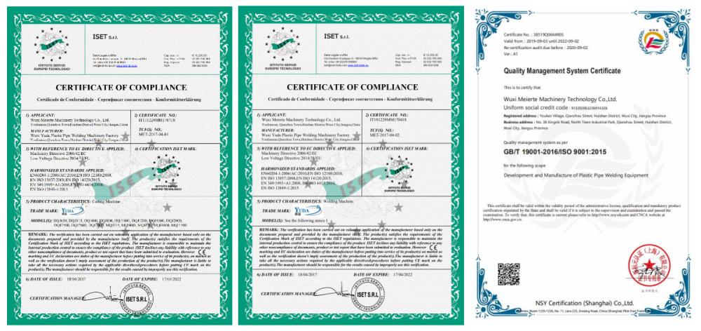 PE Fusion Machine Certificate
