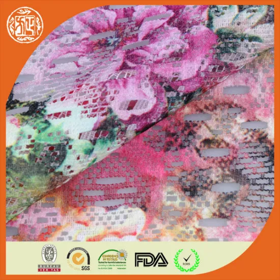 2014 new fashion polyester floral printed wholesale lace fabric