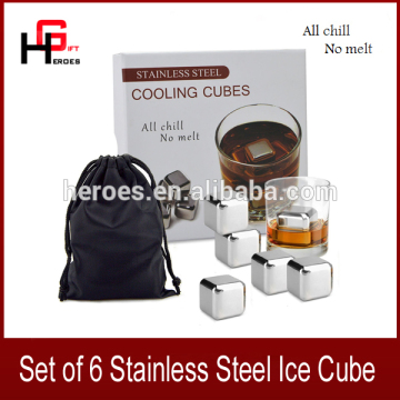 Set of 6 Premium Drink Chilling Stainless Steel wine Ice Cubes Whiskey Chilling Rocks Whiskey Stones in Gift Box
