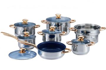 Stainless Steel Cookware Set with Gold-plated Handles