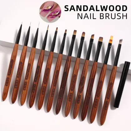 12pcs New Style Nail Pen Brush Set: Gourd Pen, Sandalwood Pole, Pull Line Drawing Nail Gel Pen Brushes