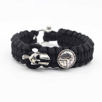 Simple Handmade Parachute Bracelet with Zircon Warrior and Helmet Decoration for Outdoor EDC Camping Survival