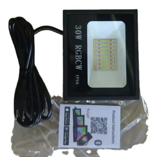 Smart RGBW LED Floodlight with App Control: 30W Outdoor Light, IP66 Waterproof