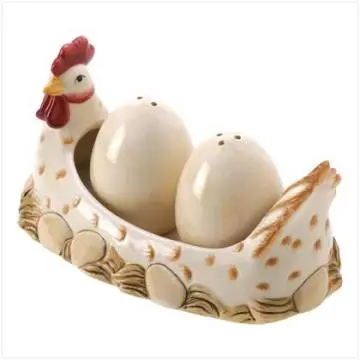 Ceramic Pepper Holders with Ham and Egg Design