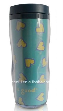 Not leak double wall plastic travel mug with 16oz .