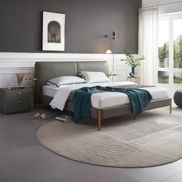 Cama de cuero de tamaño king con patas de metal y juego de dormitorio