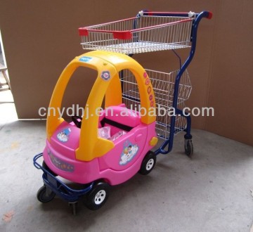 Manufacturer Zinc Plated Children Supermarket Shopping Trolley Cart with Luxury Baby Seat