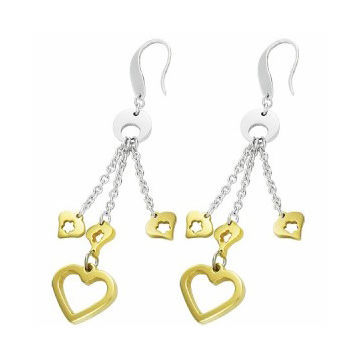 Stainless Steel Triple Love Heart Chain Dangle Earrings, High-polish Finish